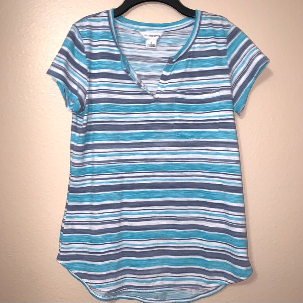 🌊 Liz Claiborne Striped Tee Size Small